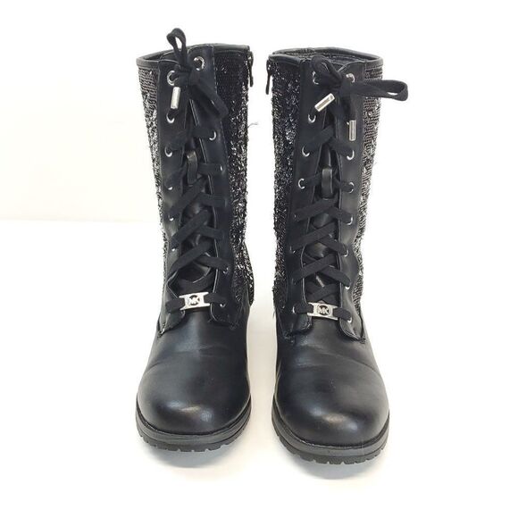 Women’s Michael Kors MARCELLA Black Lace Up Sequin Mid Calf Boots US 5 - Picture 5 of 13